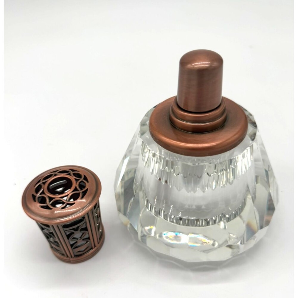 Catalytic Fragrance Lamp Heavy Cut Crystal Base w/ Antique Copper Finish Top - Picture 2 of 6